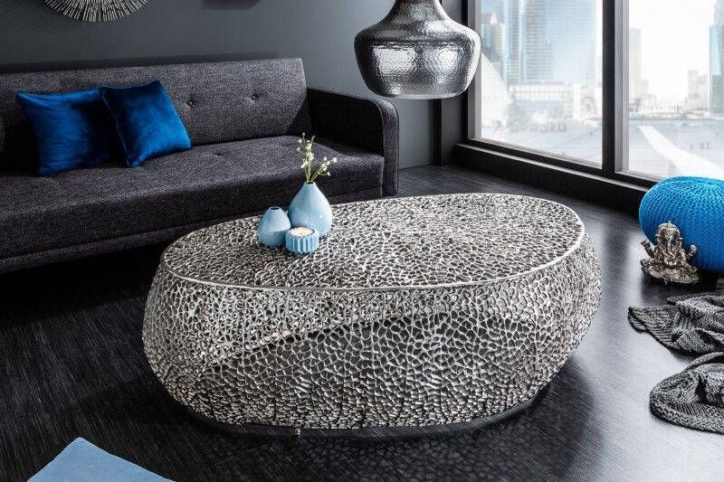 Invicta Interior Filigraan design salontafel ABSTRACT BLAD 120cm zilver handgemaakt 40284