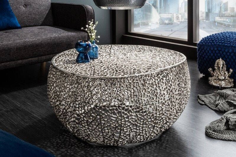 Invicta Interior Filigraan design salontafel ABSTRACT BLAD 80cm zilver handgemaakt 40286