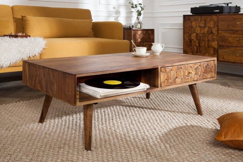 Invicta Interior Massieve salontafel MYSTIC LIVING 100cm Sheesham naturel 3D oppervlak massief hout 39743