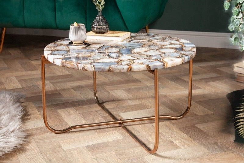 Invicta Interior Ronde salontafel NOBLE 65cm edelsteen agaat afneembaar tafelblad gouden metalen frame 40364