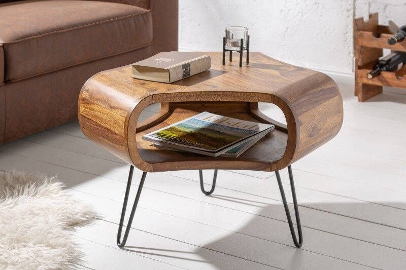 Invicta Interior Retro salontafel ORGANIC LIVING 70cm Sheesham palissander massief hout met opbergruimte Haarspeldpoten 39752