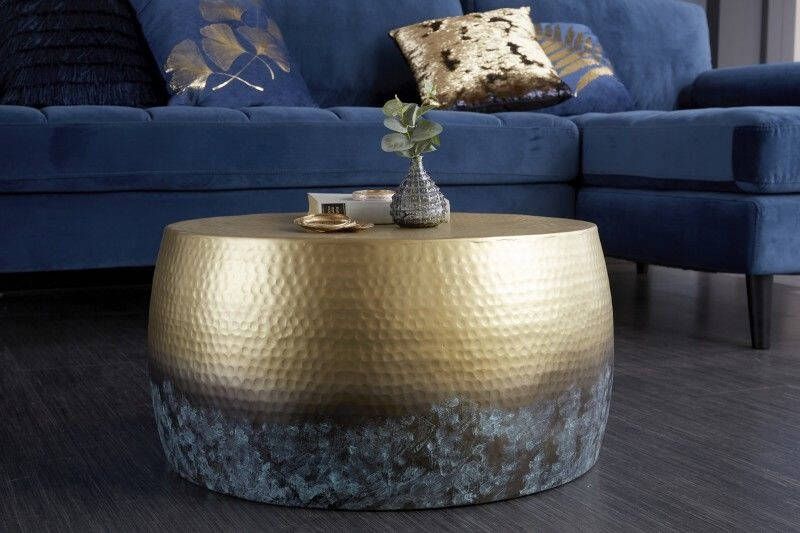 Invicta Interior Ronde salontafel ORIENT III 60cm goud metaal met patina gehamerd ontwerp handgemaakt 39885