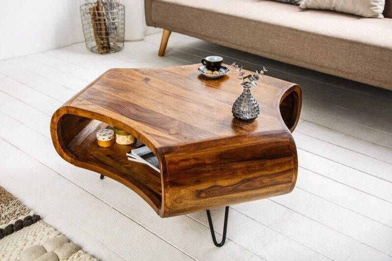 Invicta Interior Retro salontafel ORGANIC LIVING 80cm Sheesham Palissander Haarspeldpoten massief hout met opbergruimte 38901