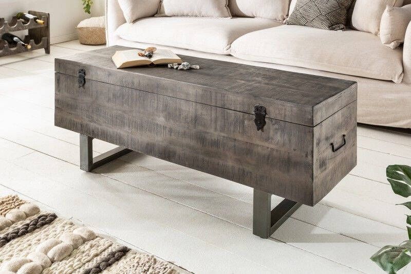 Invicta Interior industrieele kistbank FACTORY LOFT 115cm mangohouten grijze bank 39664