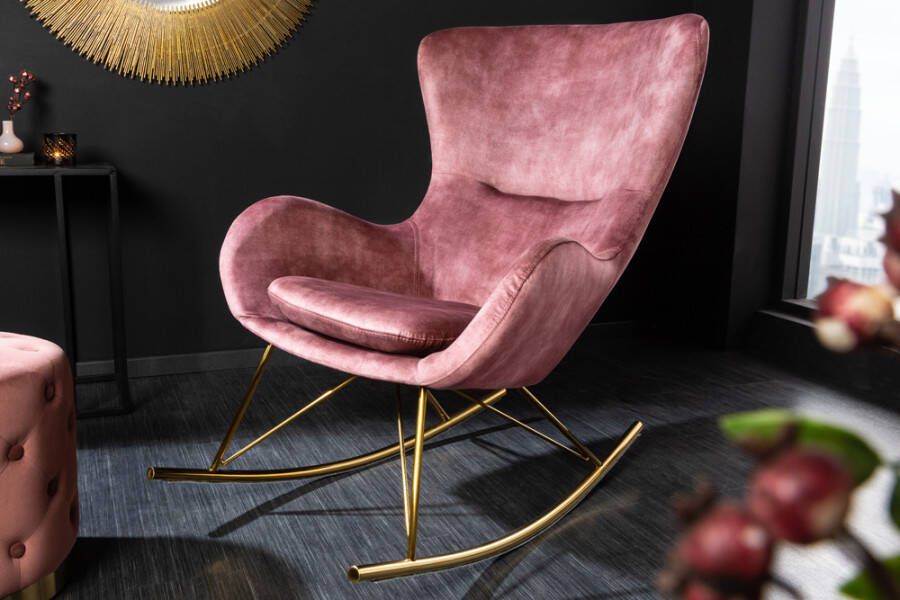 Invicta Interior Design schommelstoel SCANDINAVIA SWING oud roze goud metalen fluwelen fauteuil 43144