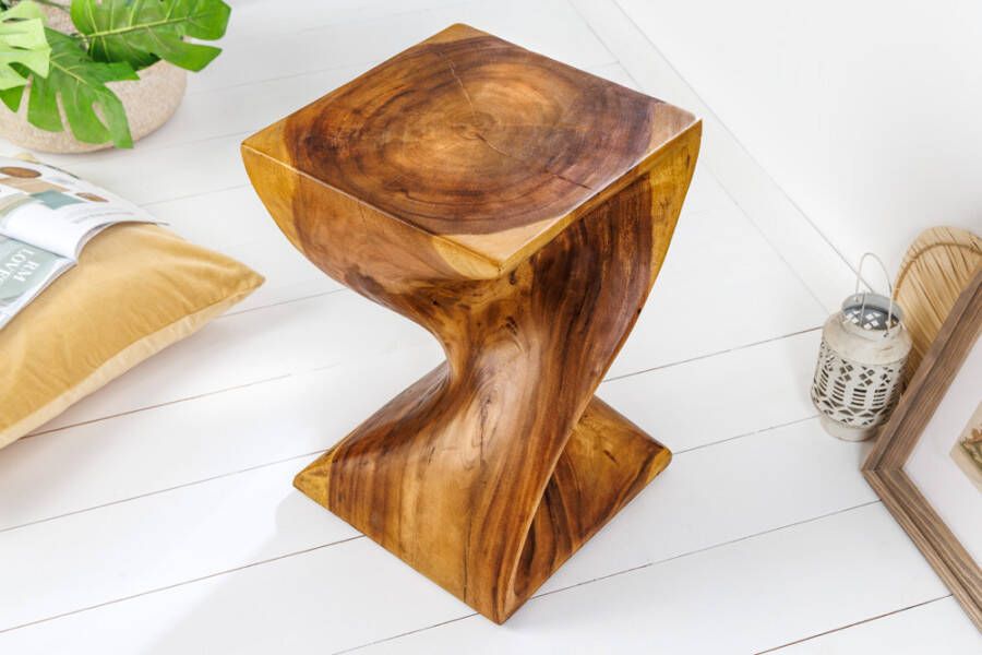 Invicta Interior Sculpturale bijzettafel HELIX 30cm natuurlijk suarhout handgemaakt op Bali kruk 41807