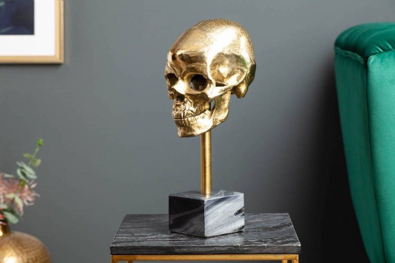 Invicta Interior Elegant sculptuur SKULL 35cm gouden schedel met marmeren voet 40908