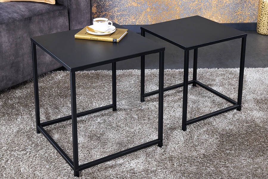 Invicta Interior Set van 2 salontafels DURA STEEL 50cm metaal zwart bijzettafels modern design 43326