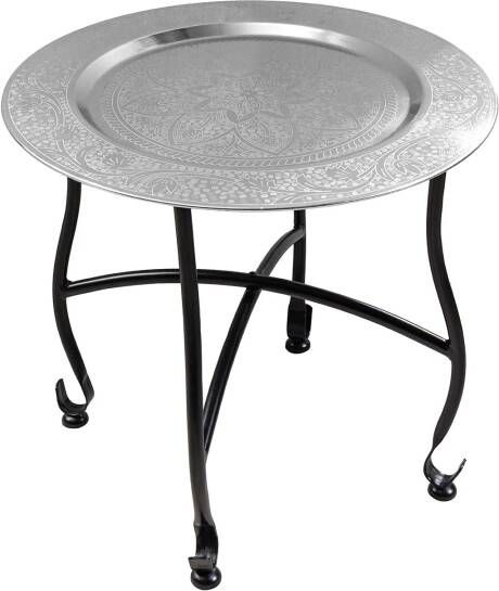 Invicta Interior Side table MARRAKESCH 40cm silver hammer stroke design afneembaar blad 44354