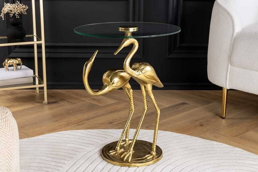 Invicta Interior Side table WILDLIFE CRANE 55cm gold 44832