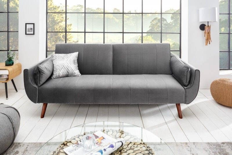 Invicta Interior Retro slaapbank DIVANI 220cm zilvergrijs fluweel 3-zitsbank met bedfunctie 40087