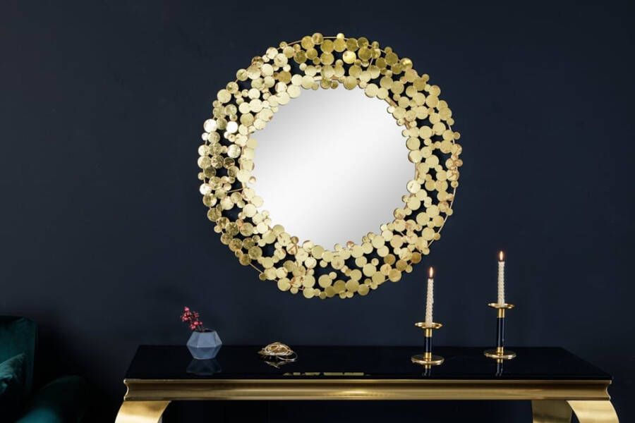 Invicta Interior Decoratieve wandspiegel COINS 80cm XL antiek goud rond handgemaakt metaal 42242