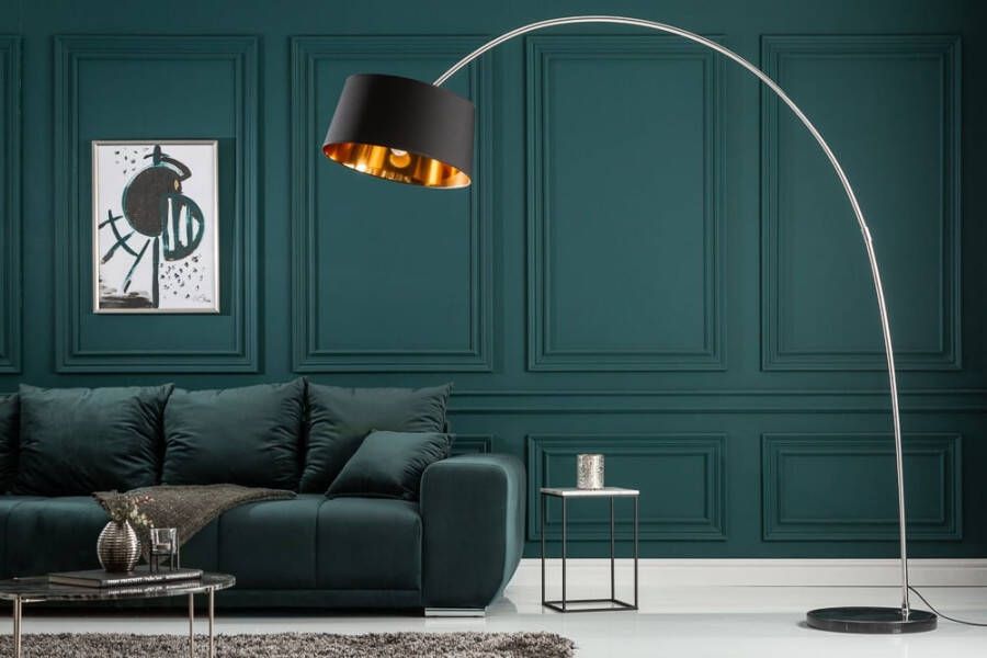 Invicta Interior Design booglamp FORMA 215cm zwart goud vloerlamp met marmeren voet 13069