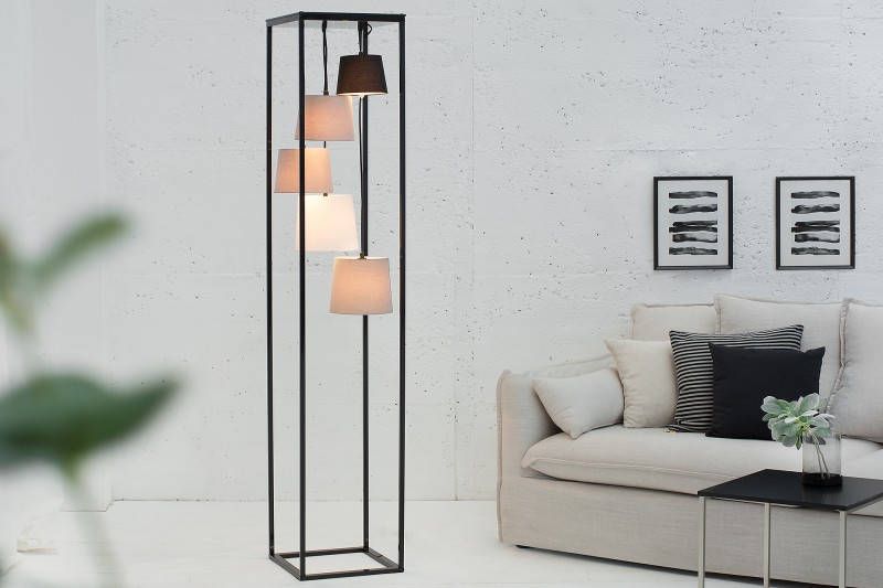 Invicta Interior Design vloerlamp LEVELS 180cm zwartgrijs 5 linnen kapjes 38685