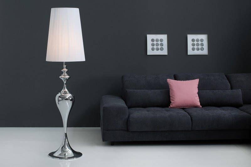 Invicta Interior Edele design vloerlamp LUCIE 160cm zilverwitte vloerlamp in barokstijl 38572