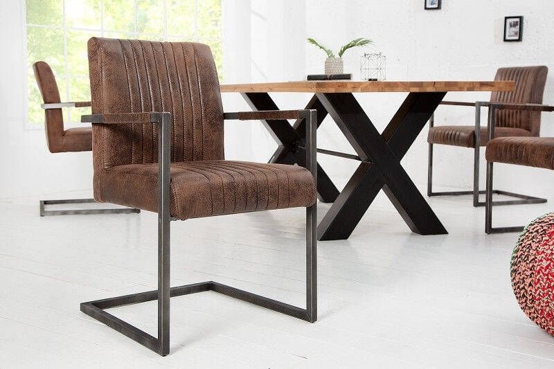 Invicta Interior Moderne sledefauteuil BIG ASTON vintage bruin geborsteld ijzeren frame 39805