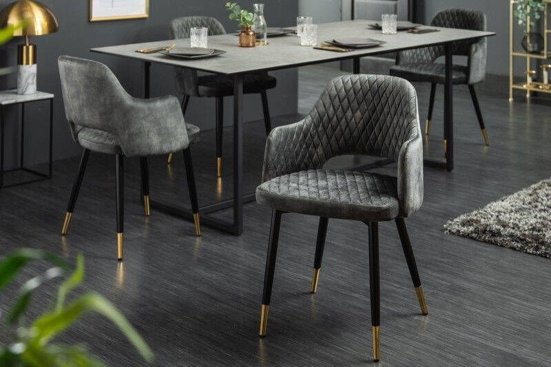 Invicta Interior Elegante stoel PARIS groen fluweel decoratief quilten en gouden voetdoppen 40574