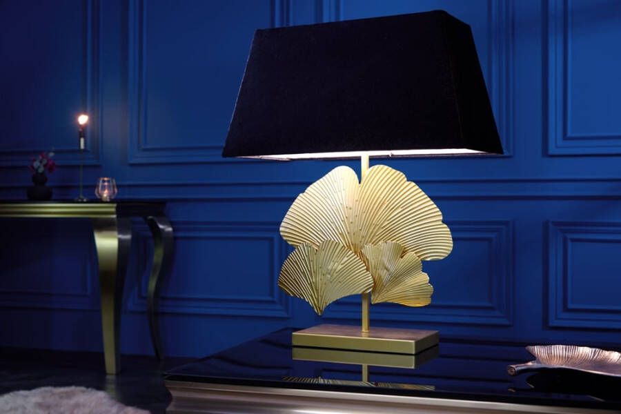 Invicta Interior Design tafellamp GINKGO 60cm goud zwarte metalen stoffen kap 42691