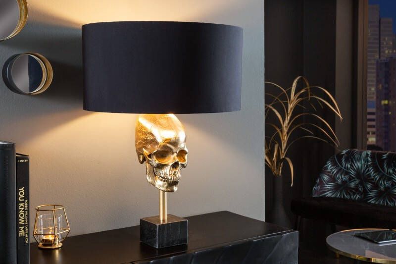 Invicta Interior Extravagante tafellamp SKULL 56 cm zwartgouden metalen schedelsculptuurlamp 41529