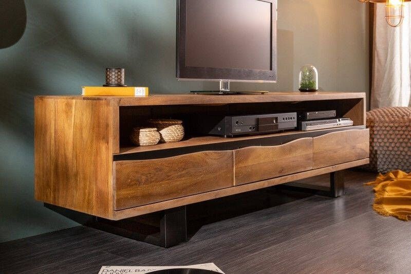 Invicta Interior Massief tv-meubel MAMMUT 160 cm lowboard met metalen boomrand in acaciahoningafwerking 39365