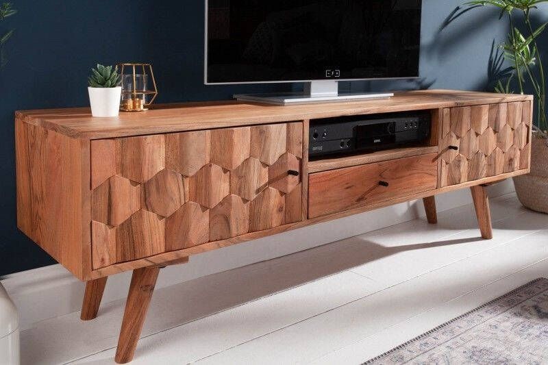 Invicta Interior Massief TV-meubel MYSTIC LIVING 140cm natuurlijk acacia 3D oppervlak massief hout 38423