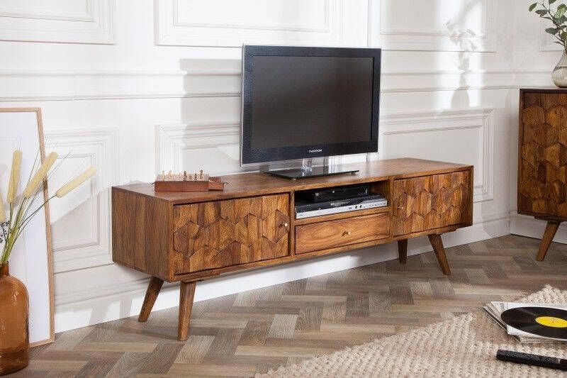 Invicta Interior Massief TV-bord MYSTIC LIVING 140cm Sheesham naturel 3D oppervlak massief hout 39744