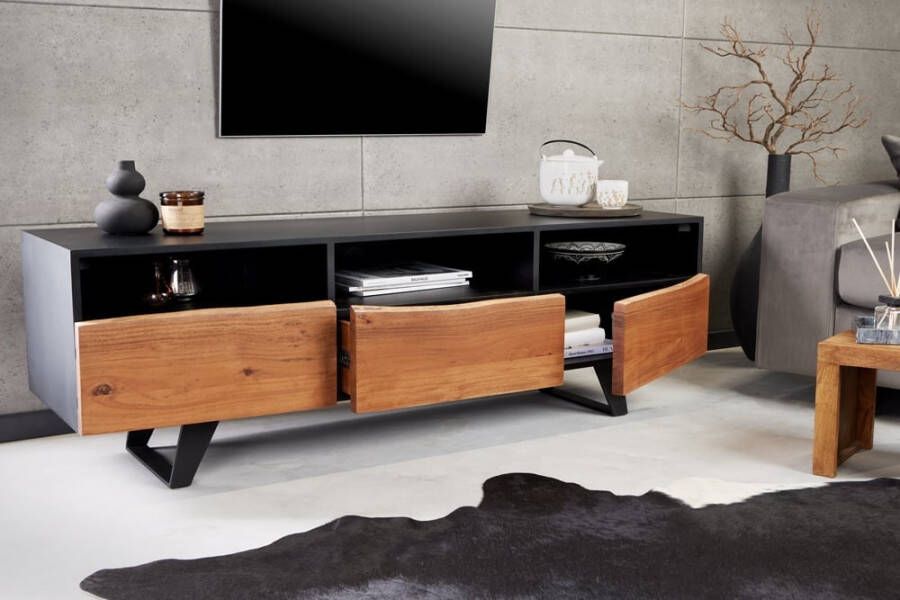 Invicta Interior Industrieel design tv-meubel ORGANIC ARTWORK 140 cm massief acaciahout ijzeren frame 43305