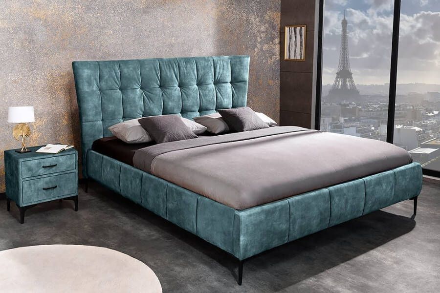 Invicta Interior Design tweepersoonsbed BOUTIQUE 180x200cm petrol fluweel kingsize bedframe 41428