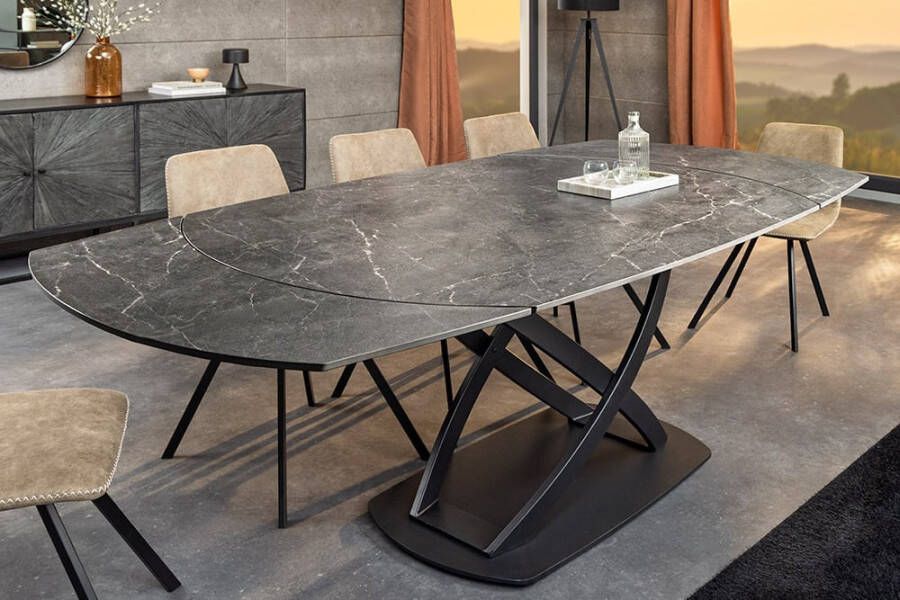 Invicta Interior Uitschuifbare eettafel INCEPTION 130-190cm antraciet ovaal keramiek zwart metaal 46424