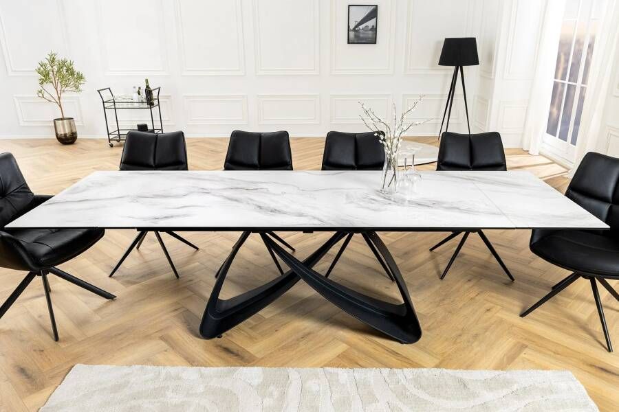 Invicta Interior Uitschuifbare eettafel INFINITY 180-260cm wit keramiek marmer zwart metaal 45180
