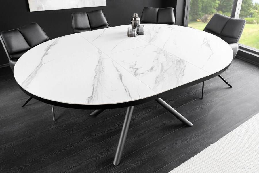 Invicta Interior Uitschuifbare eettafel MIKADO 120-160cm wit keramiek ovaal zwart ster onderstel 46503