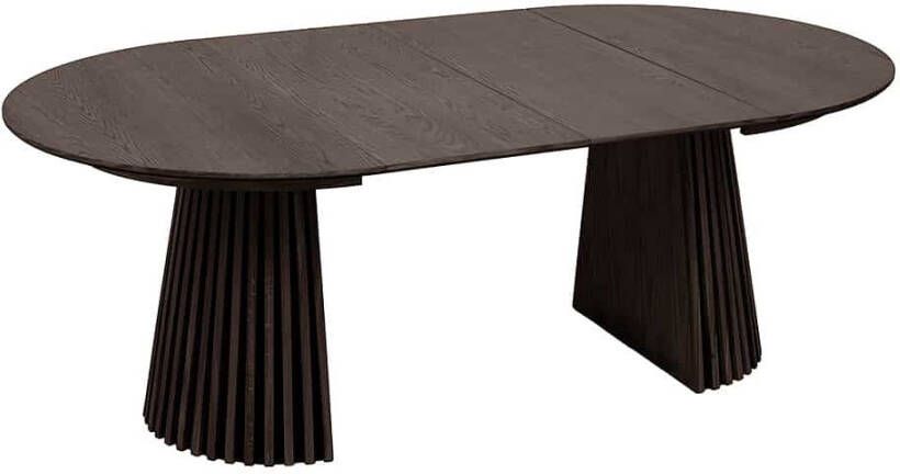 Invicta Interior Uitschuifbare eettafel VALHALLA WOOD 120-160-200cm gerookt bruin eiken ronde kolomvoet massief hout 44093