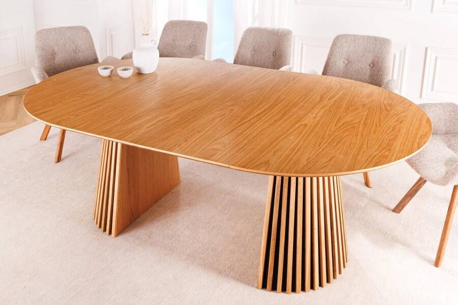 Invicta Interior Uitschuifbare eettafel VALHALLA WOOD 120-160-200cm natuurlijk eiken ronde ovale kolomvoet massief hout 44092