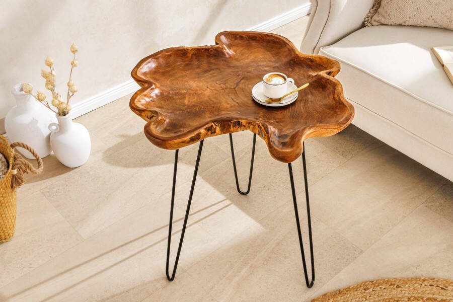 Invicta Interior Unieke bijzettafel WILD 65cm natuurlijke teakhouten haarspeldpoten salontafel 44708