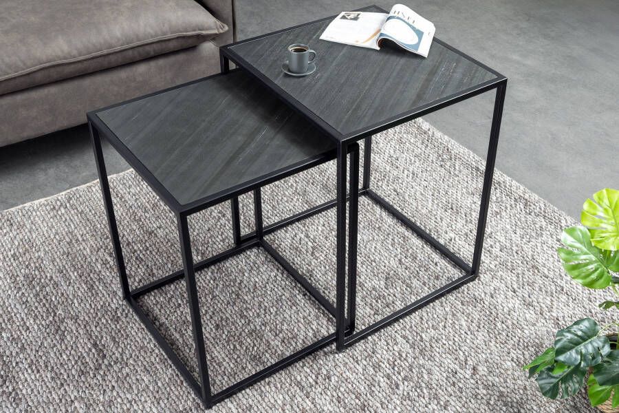 Invicta Interior Vierkante set van 2 bijzettafels MOUNTAIN SOUL 60cm zwart natuursteen metaal 45676