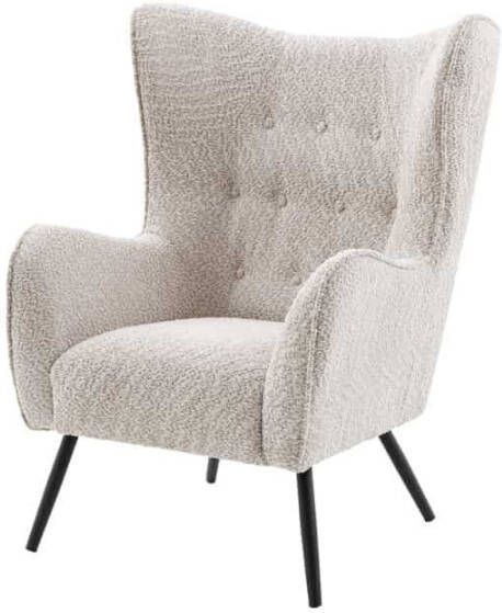 Invicta Interior Design XL fauteuil AMSTERDAM greige bouclé zwarte metalen poten retro stijl 44483