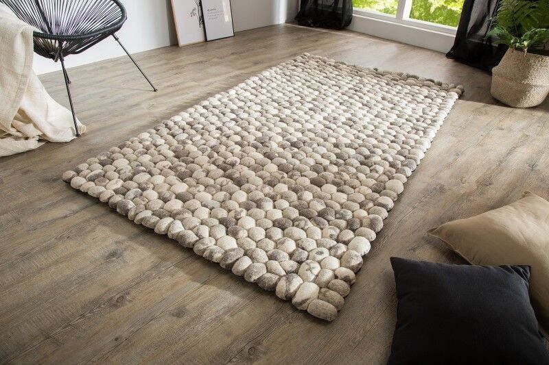 Invicta Interior Handgeweven scheerwollen tapijt ORGANIC LIVING 200x120cm grijs vilt steenlook 38254