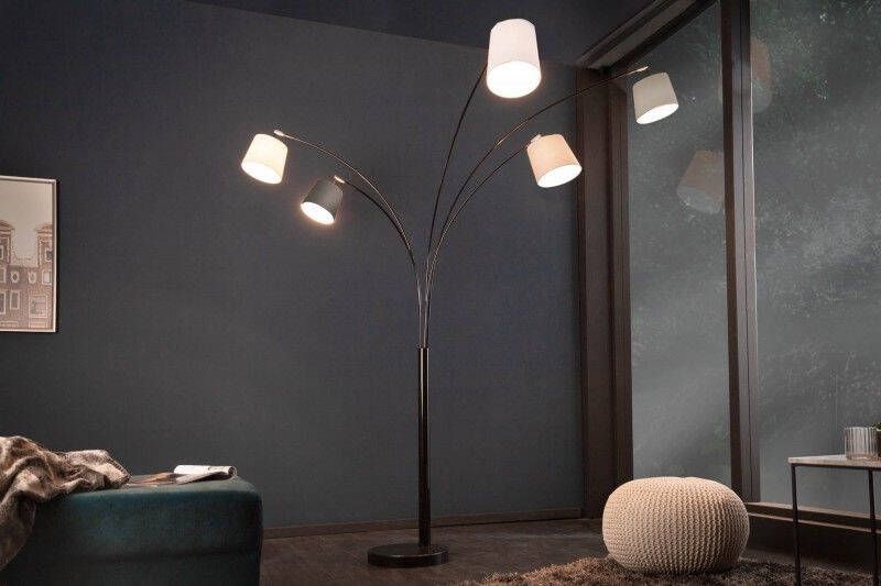 Invicta Interior Design booglamp LEVELS 205cm zwartgrijs 5 linnen tinten vloerlamp 36398