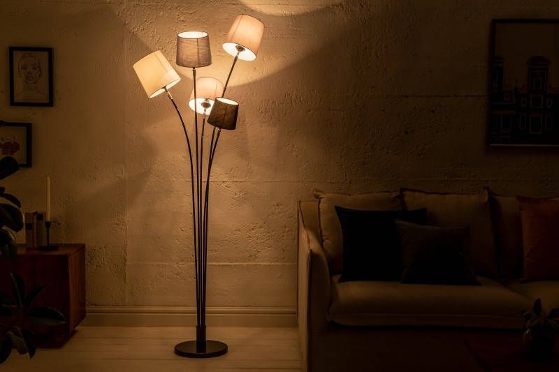 Invicta Interior Design vloerlamp LEVELS 176cm zwartgrijs met 5 linnen kappen 40745