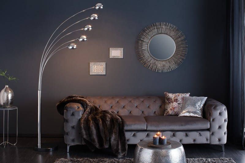 Invicta Interior Design booglamp FIVE LIGHTS 205cm chromen vloerlamp met zwart marmeren voet 7365