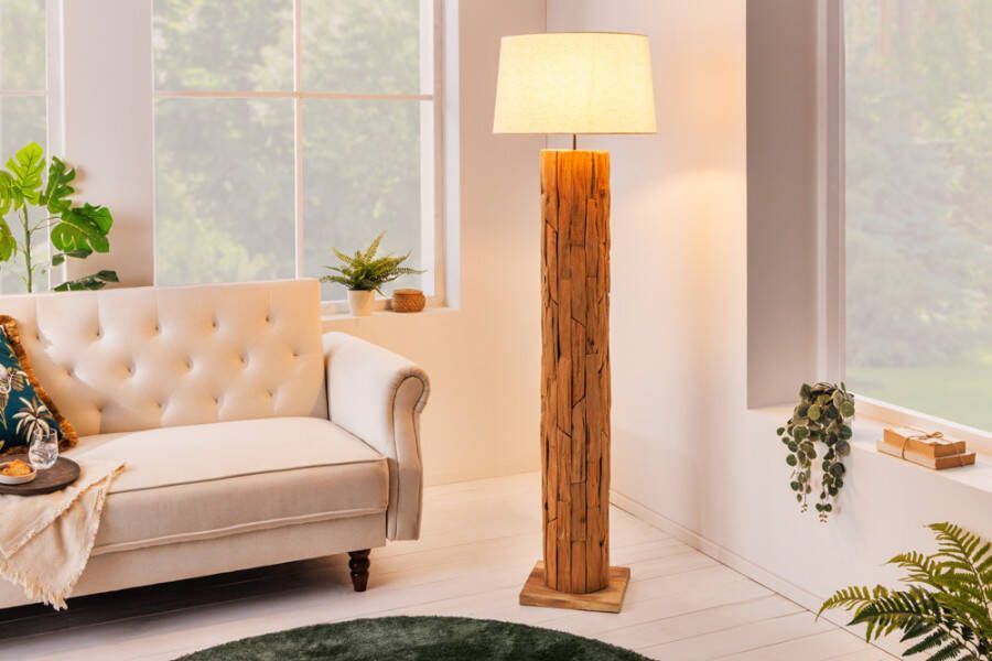 Invicta Interior Design vloerlamp ROOTS 160cm drijfhout linnen kap beige handgemaakt 41093