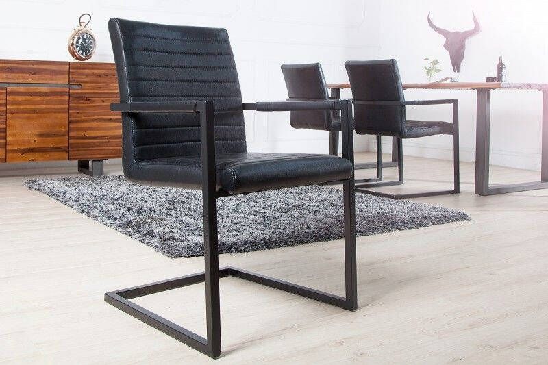 Invicta Interior industrieele sledestoel LOFT antiek zwart met armleuning ijzeren frame 37082