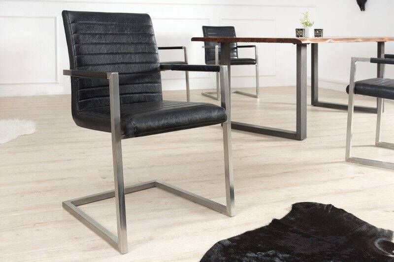 Invicta Interior industrieele sledestoel LOFT antiek zwart met armleuning RVS frame 37079