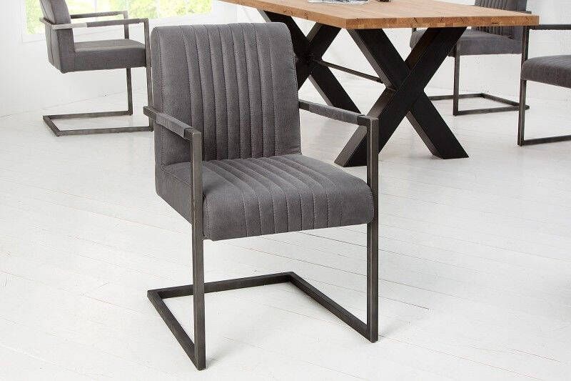 Invicta Interior Moderne sledefauteuil BIG ASTON vintage grijs geborsteld ijzeren frame 39083