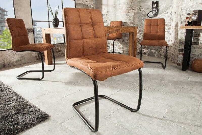 Invicta Interior industrieele sledestoel MODENA lichtbruin met decoratieve stiksels 38615