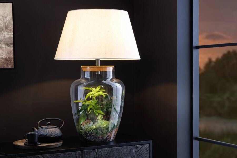 Invicta Interior Vulbare tafellamp CLASSICO 75cm wit transparant glas met linnen kap 44816