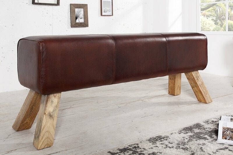 Invicta Interior Retro bank TURNBOCK 120cm met echt leren bekleding mangohouten bank 36269