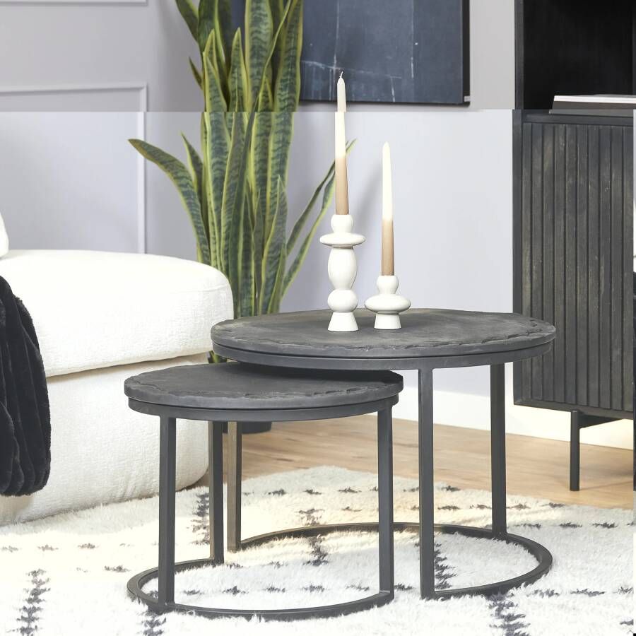 Starfurn Salontafel Ora Black Kadappa Stone| 60 cm | Set van 2-STF-9063