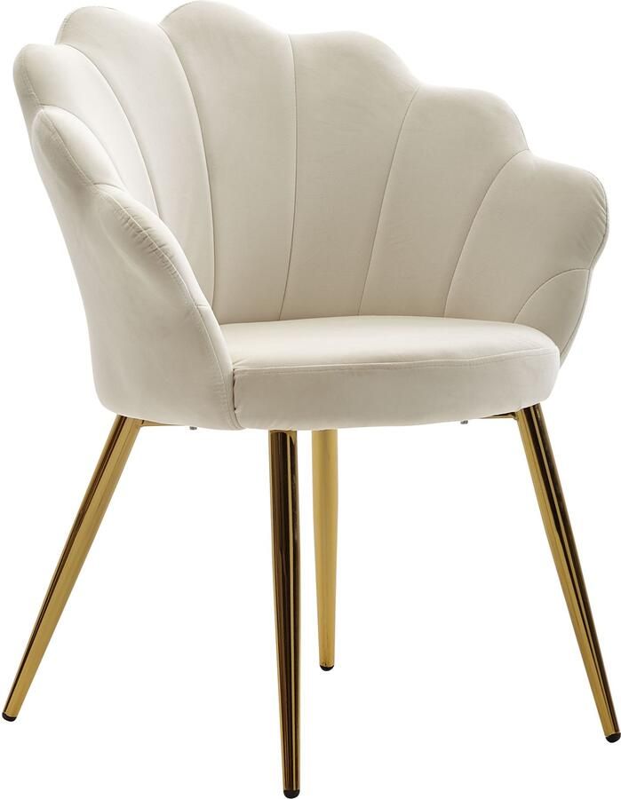 Wohnling eetkamerstoel tulip velvet wit gestoffeerd | Keukenstoel met goudkleurige poten | Shell stoel Scandinavisch design | Gestoffeerde stoel met stoffen bekleding WL6.438