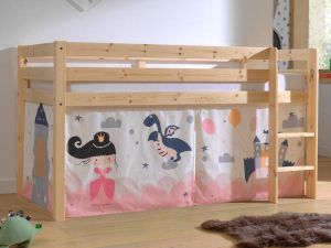 Mobistoxx Bed ALIZE halfhoogslaper 90x200 cm natuurlijk pijnboom tent Princess II